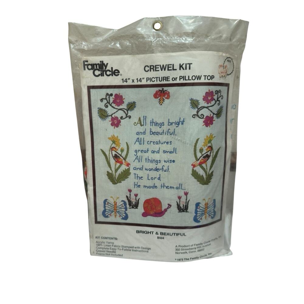 Family Circle B504 Bright & Beautiful Crewel Embroidery Kit 1973